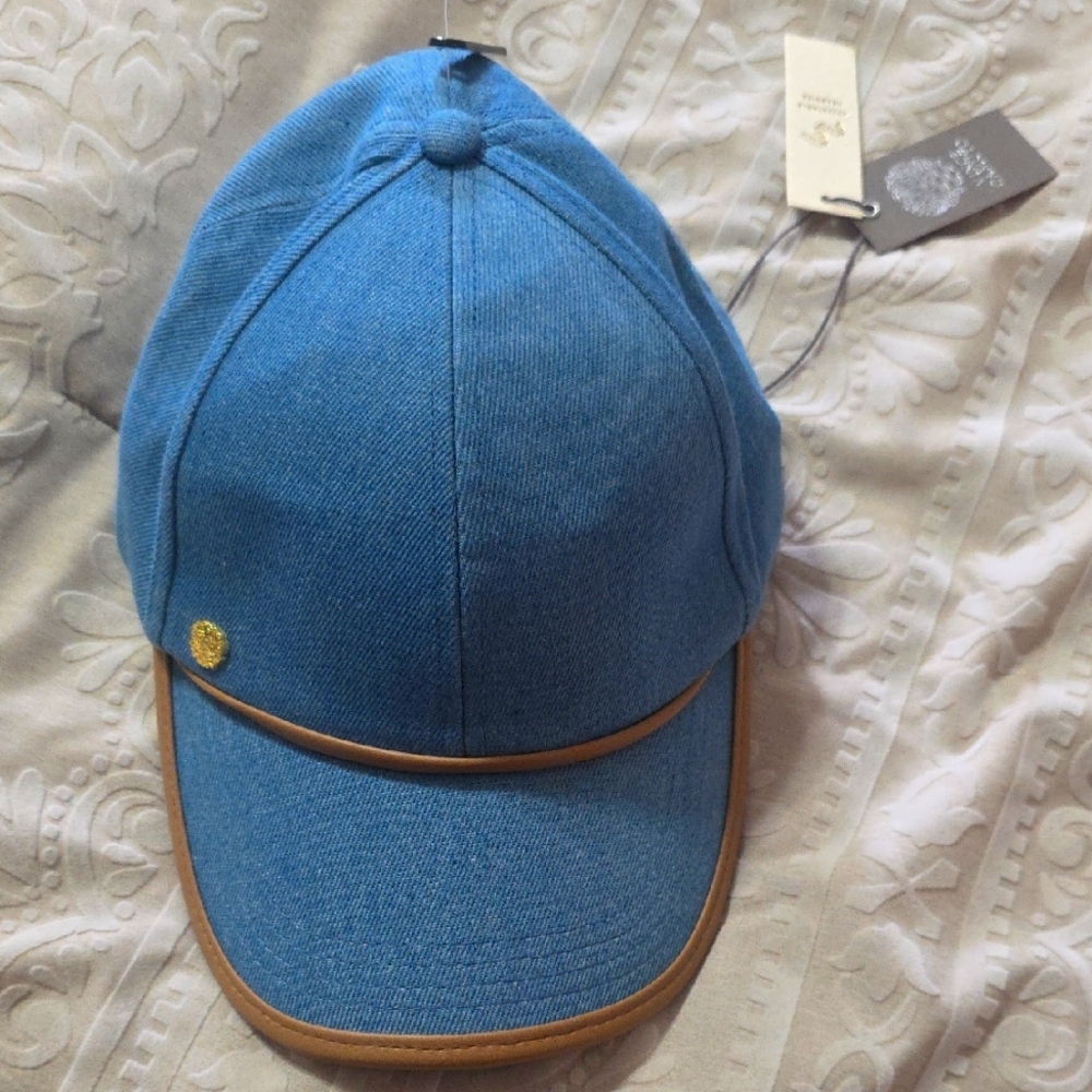 Vince Camuto Blue Denim Cap with Brown Trim